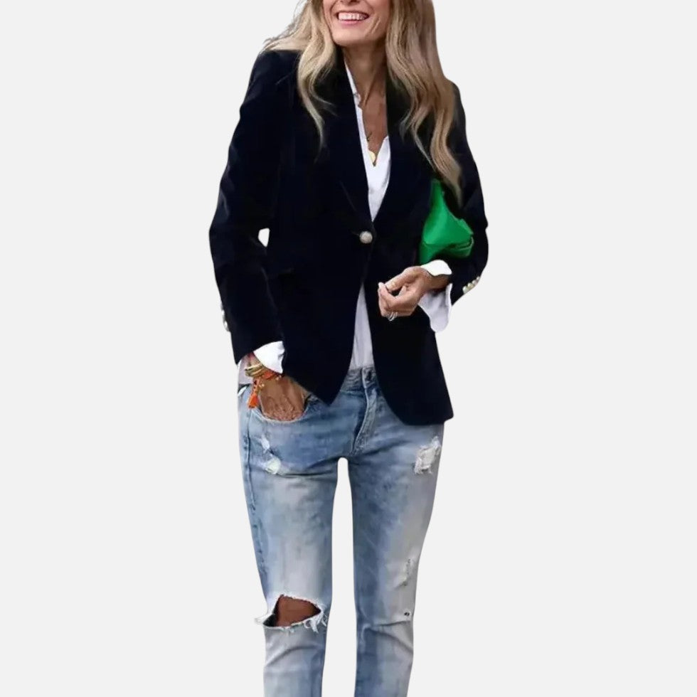 Aksamitna Marynarka Damska Czarna | Klasyczny Krój, Elegancka