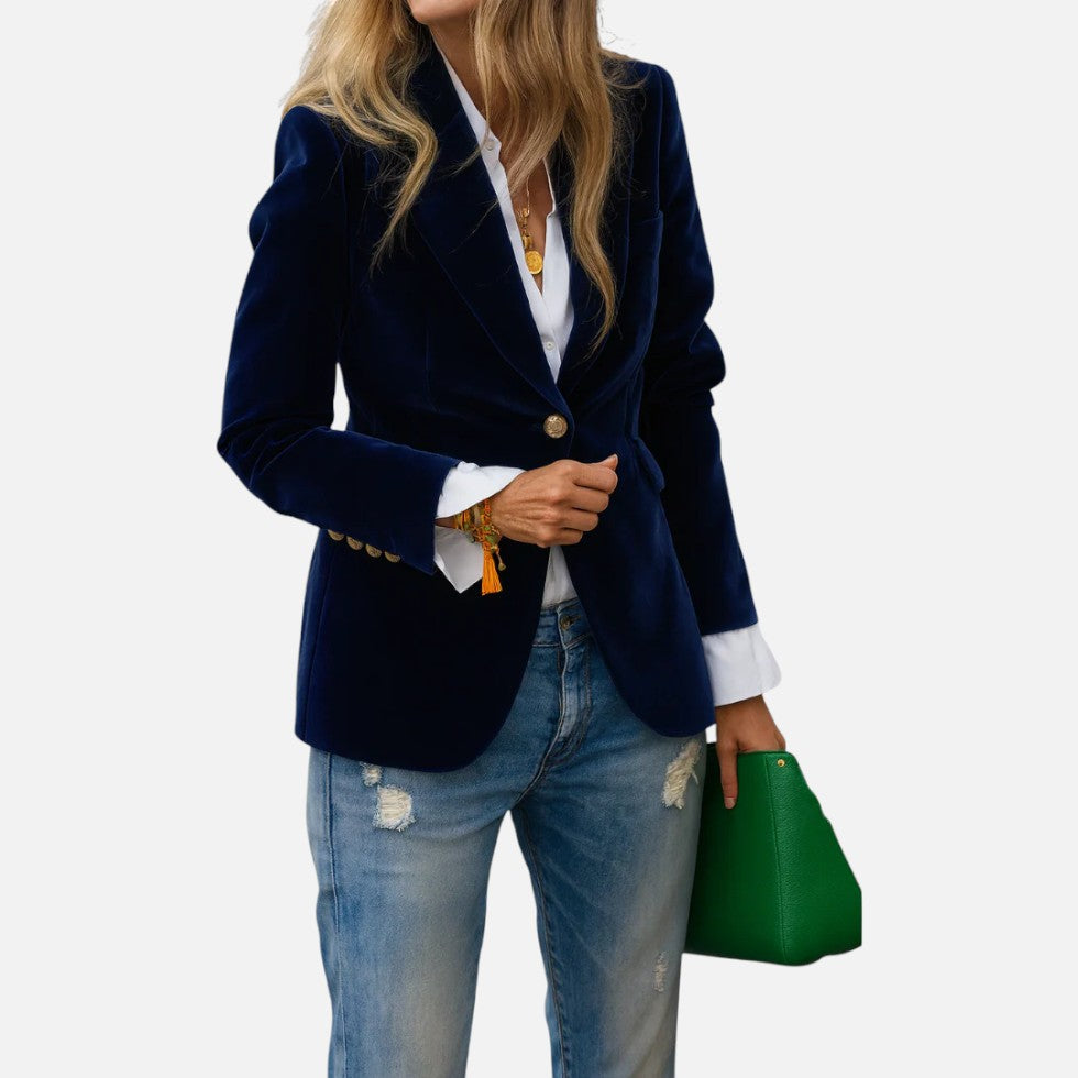 Aksamitna Marynarka Damska Czarna | Klasyczny Krój, Elegancka