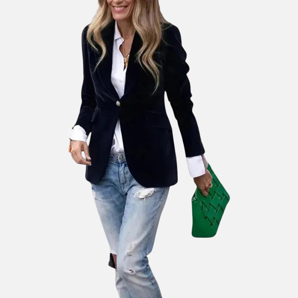 Aksamitna Marynarka Damska Czarna | Klasyczny Krój, Elegancka