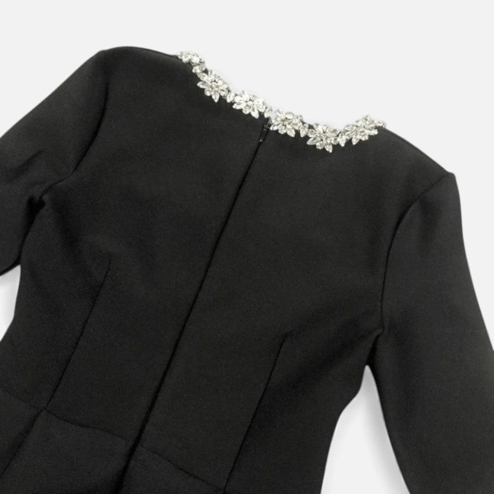Czarna Aksamitna Sukienka Mini dla Kobiet | Ozdobne Kamienie, Elegancka na Wesele