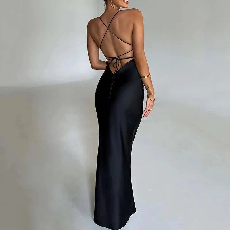 Damska satynowa maxi sukienka bodycon