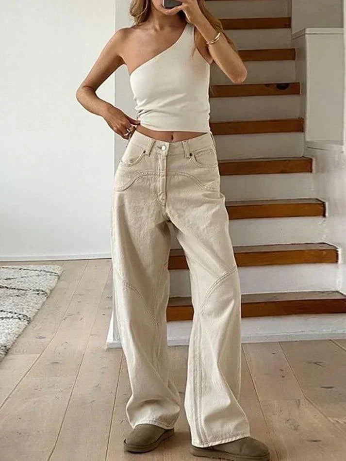 Damskie Baggy Jeans z Wycięciem