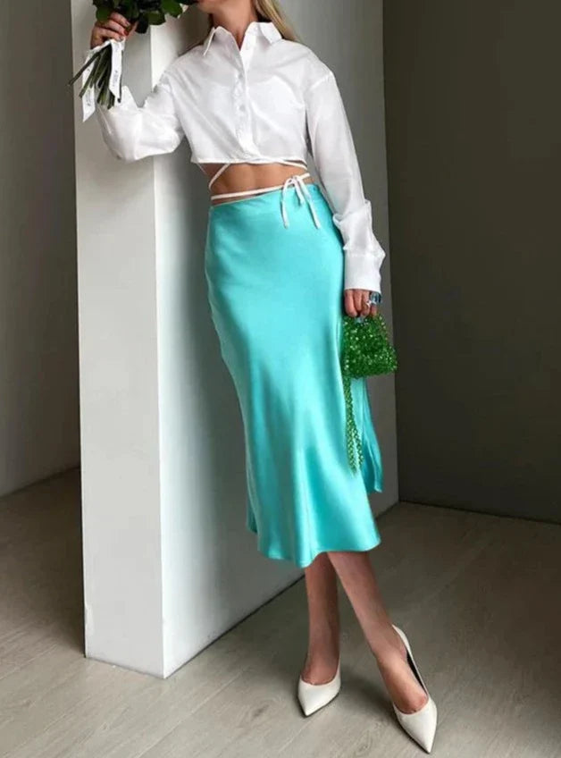 Elegancka Satynowa Spódnica Midi dla Kobiet