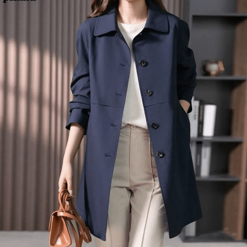 Kobiecy Zimowy Płaszcz Trench z Guzikami – Casual, Elegancki i Uniwersalny