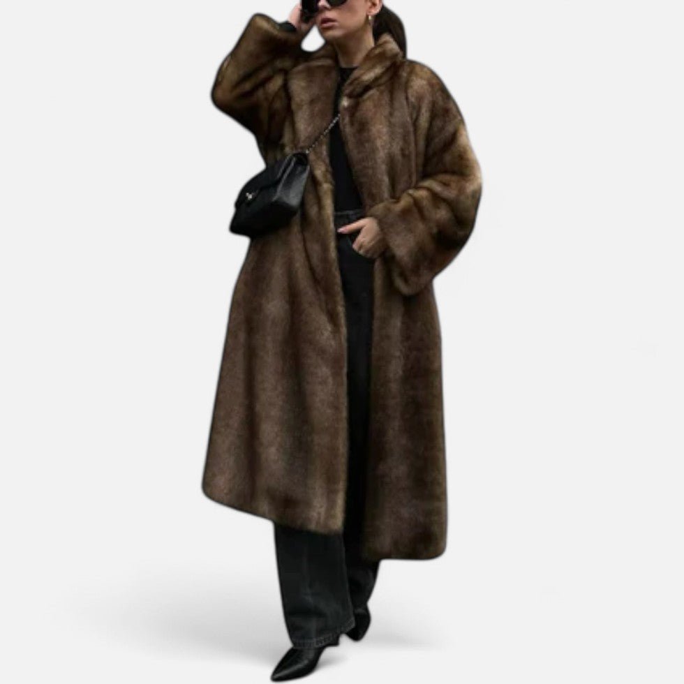 Mira Damski Płaszcz Zimowy | Sztuczne Futro, Elegancki Długi Trencz