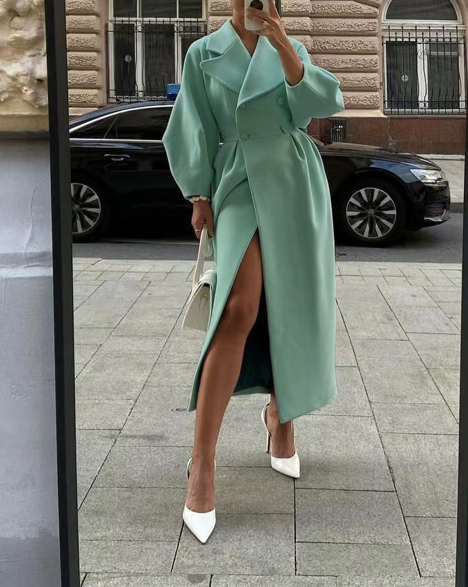 Stylowy Płaszcz dla Kobiet z Lanternowymi Rękawami i Kołnierzem